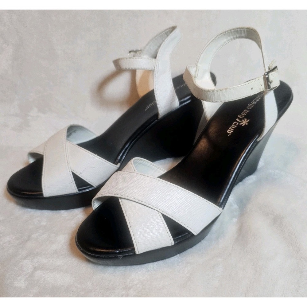 Montego Bay Club White Strappy Wedge Sandles Women's Size 10
